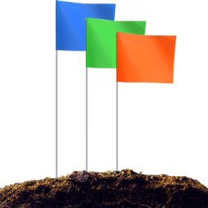 zozen 100pack marking flags, orange&green&blue, marker flags for lawn, 15x4x5 inch landscape flgs, irrigation flags, lawn flags,yard markers, match with for distance measuring wheel.
