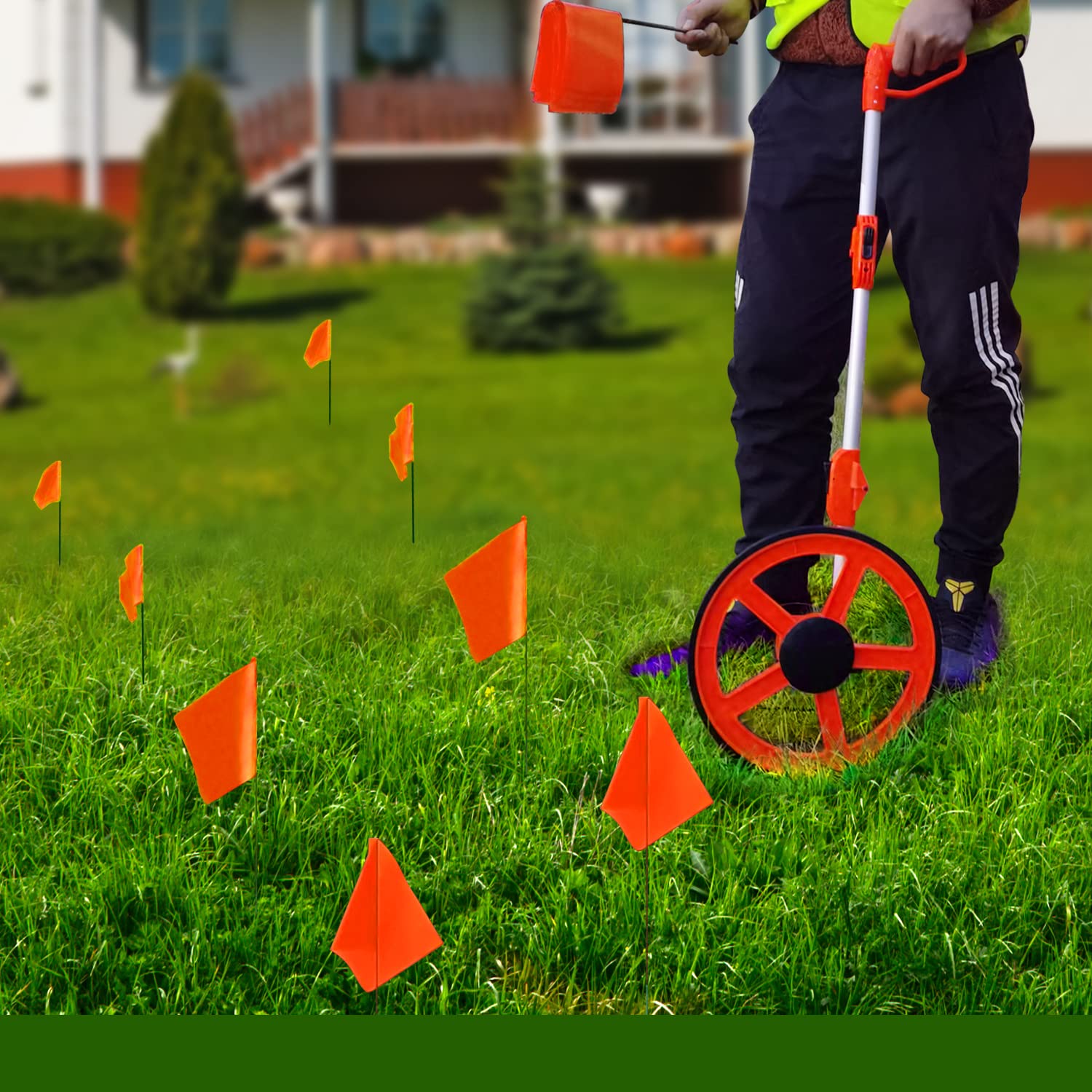 Zozen 100Pack Marking Flags, Orange&Green&Blue, Marker Flags for Lawn, 15x4x5 Inch Landscape Flgs, Irrigation Flags, Lawn Flags,Yard Markers, Match with for Distance Measuring Wheel.