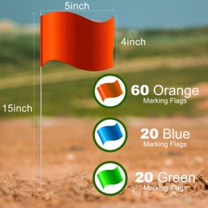 Zozen 100Pack Marking Flags, Orange&Green&Blue, Marker Flags for Lawn, 15x4x5 Inch Landscape Flgs, Irrigation Flags, Lawn Flags,Yard Markers, Match with for Distance Measuring Wheel.