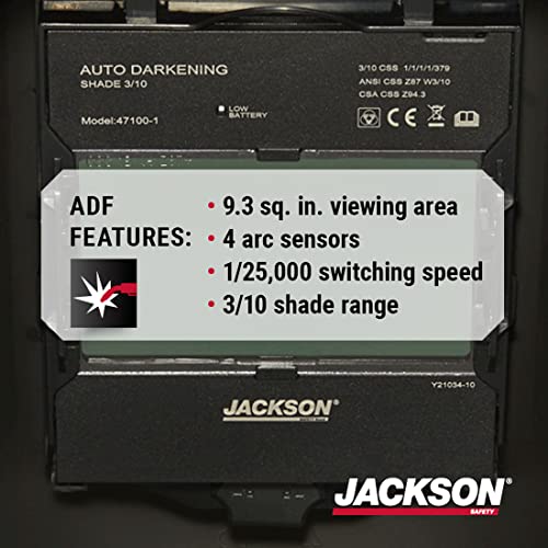 Jackson Safety Premium Auto Darkening Welding Helmet 3/10 Shade Range, 1/1/1/1 Optical Clarity, 1/25,000 sec. Response Time, 370 Speed Dial Headgear, 6 Feet Under Graphics, Black/Grey/White, 47100