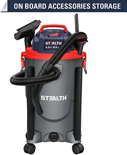 Stealth Wet Dry Vacuum Cleaner 8 Gallon, 5.5 Peak HP Shop Vacuum with Blower & Drain Port for Home, Garage, Car, Workshop, ECV08P1