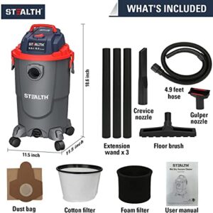 Stealth Wet Dry Vacuum Cleaner 8 Gallon, 5.5 Peak HP Shop Vacuum with Blower & Drain Port for Home, Garage, Car, Workshop, ECV08P1