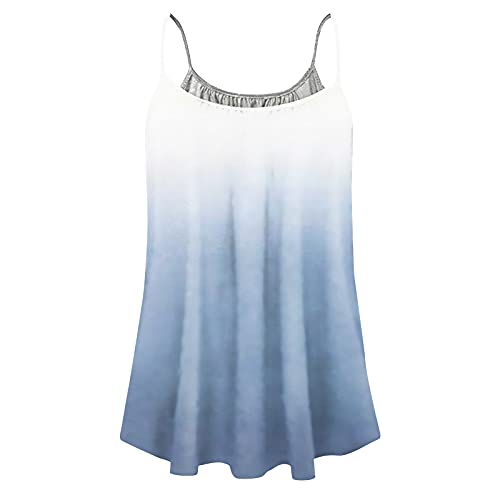 wodceeke Women's Summer Tank Sleeveless Sling Gradient T-shirt Casual Loose Solid color Tops (Blue,XXXL)