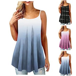 wodceeke Women's Summer Tank Sleeveless Sling Gradient T-shirt Casual Loose Solid color Tops (Blue,XXXL)