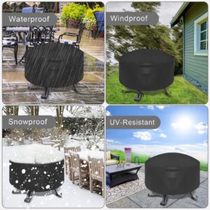 Outdoor Round Fire Pit Covers for 36 38 inch, 600D Waterproof Wood Burning Fire Stove Cover for Patio Firepits, Outside Furniture Fireplace Covers with Drawstring Closure Dustproof (38" Dx20 H)