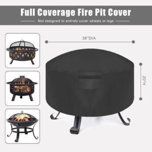 Outdoor Round Fire Pit Covers for 36 38 inch, 600D Waterproof Wood Burning Fire Stove Cover for Patio Firepits, Outside Furniture Fireplace Covers with Drawstring Closure Dustproof (38" Dx20 H)