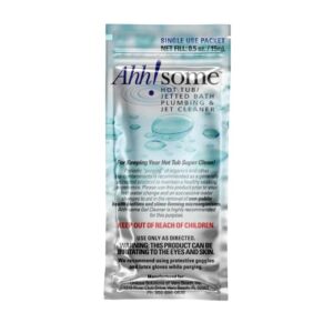ahh-some - hot tub cleaner sachet | clean pipes & jets gunk build up | clear & soften water for hot tub, jetted tub, swim spa | top clarifier up to 450 gallons of water (one time use only)