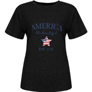 wodceeke Women's Summer Tops Star and Stripe Print Short Sleeve T-shirt Casual Loose Solid Color Independence Day Tee (Black,XL)