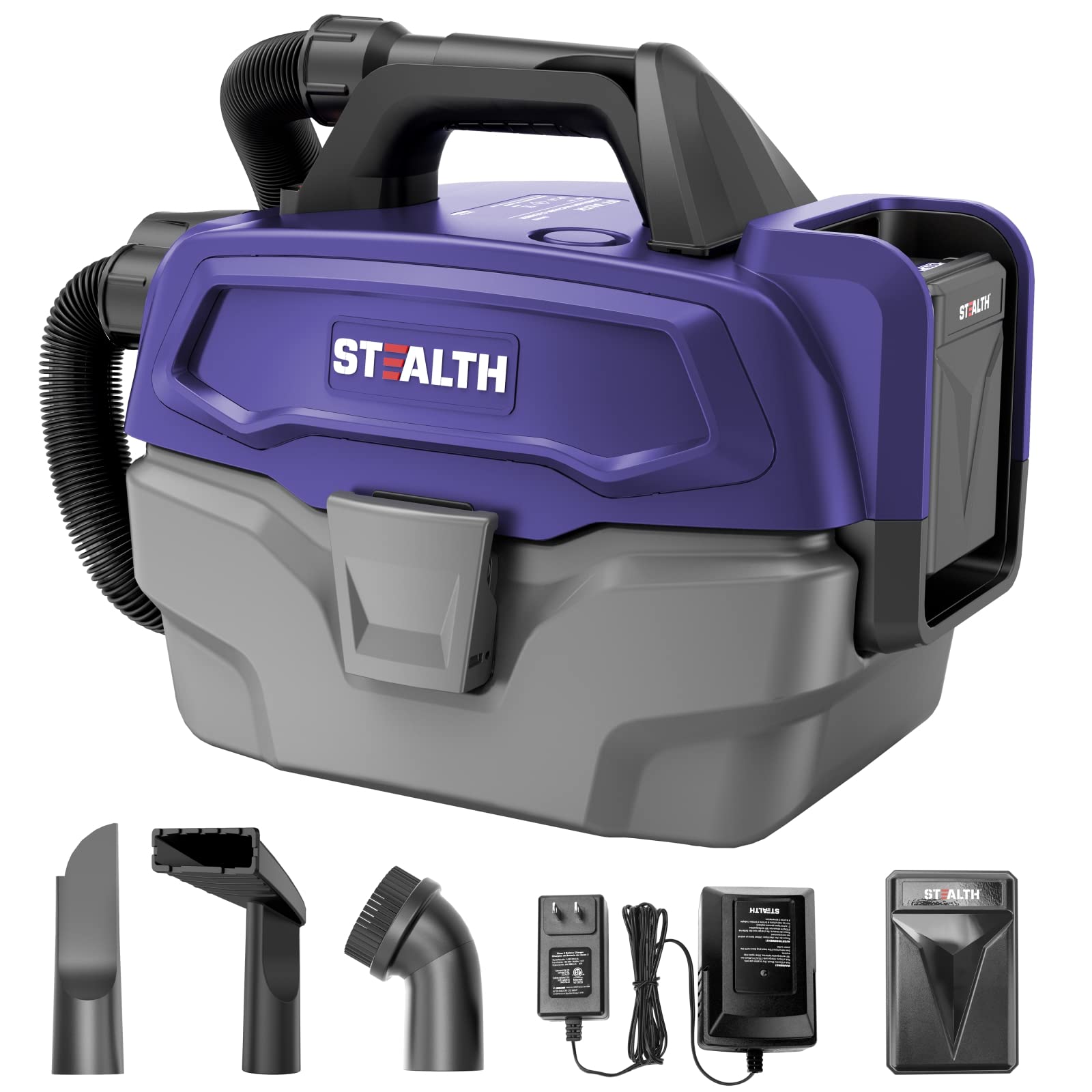 Stealth Wet/Dry Vacuum 5 Gallon, 5.5 Peak HP Shop Vacuum with Blower & Drain Port for Home, Garage, Car, Workshop,ECV05P2