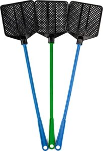 ofxdd rubber fly swatter, long fly swatter pack, fly swatter heavy duty, blue and green colors (3 pack)