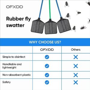 OFXDD Rubber Fly Swatter, Long Fly Swatter Pack, Fly Swatter Heavy Duty, Blue and Green Colors (3 Pack)