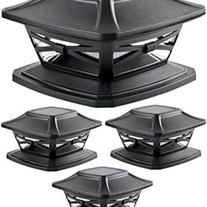 Davinci Lighting Flexfit Solar Outdoor Post Cap Lights - Includes Bases for 4x4 5x5 6x6 Wooden Posts - Bright LED Light - Slate Black (4 Pack)