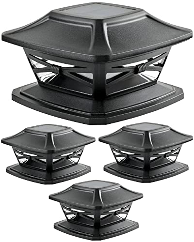 Davinci Lighting Flexfit Solar Outdoor Post Cap Lights - Includes Bases for 4x4 5x5 6x6 Wooden Posts - Bright LED Light - Slate Black (4 Pack)