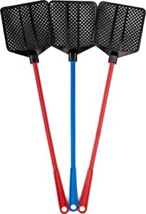 ofxdd rubber fly swatter, long fly swatter pack, fly swatter heavy duty, red and blue colors (3 pack)