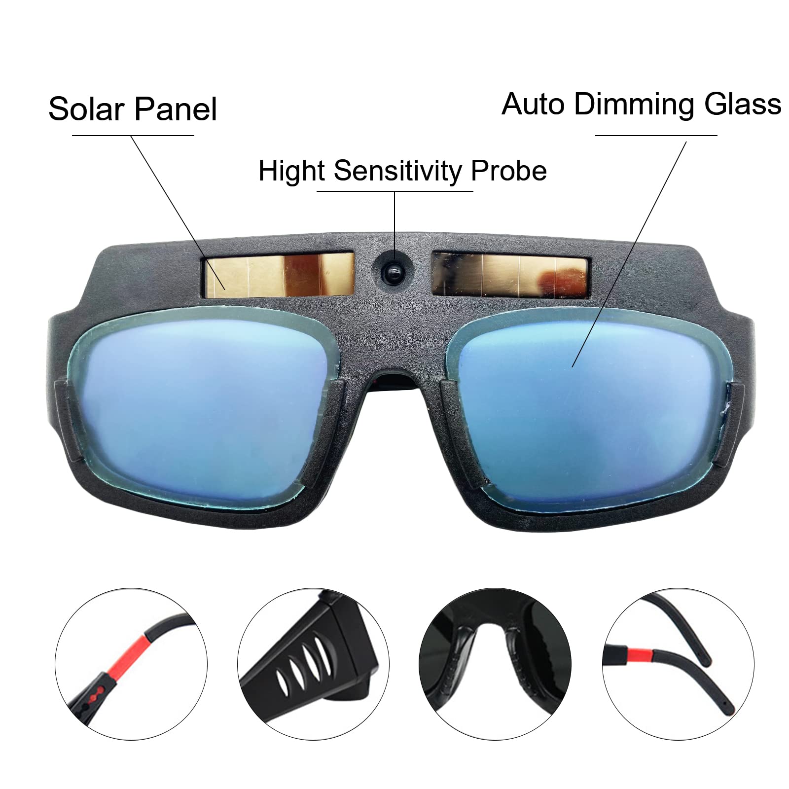 Melgweldr Welding Glasses Auto Darkening,Solar Powered Welding Goggles,Adjustable, Lightweight,Welder Goggle Anti-Flog Anti-Glare Protective Goggles