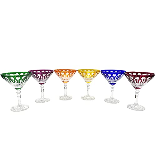 6 Champagne and Cocktails Crystal Glasses - 6 Colors Assortments - Roemer Service Diamant (17 cl) - Klein House - Company : Artisan du Cristal - Gift Set - Stamped : Klein 54120 Baccarat France