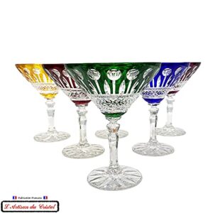 6 Champagne and Cocktails Crystal Glasses - 6 Colors Assortments - Roemer Service Diamant (17 cl) - Klein House - Company : Artisan du Cristal - Gift Set - Stamped : Klein 54120 Baccarat France