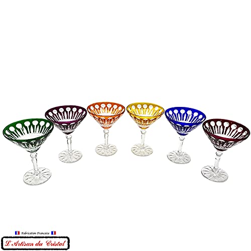 6 Champagne and Cocktails Crystal Glasses - 6 Colors Assortments - Roemer Service Diamant (17 cl) - Klein House - Company : Artisan du Cristal - Gift Set - Stamped : Klein 54120 Baccarat France