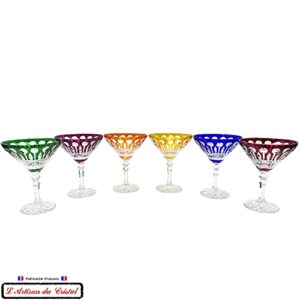 6 Champagne and Cocktails Crystal Glasses - 6 Colors Assortments - Roemer Service Diamant (17 cl) - Klein House - Company : Artisan du Cristal - Gift Set - Stamped : Klein 54120 Baccarat France