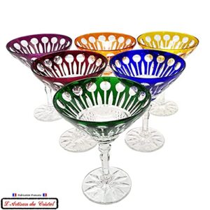 6 Champagne and Cocktails Crystal Glasses - 6 Colors Assortments - Roemer Service Diamant (17 cl) - Klein House - Company : Artisan du Cristal - Gift Set - Stamped : Klein 54120 Baccarat France