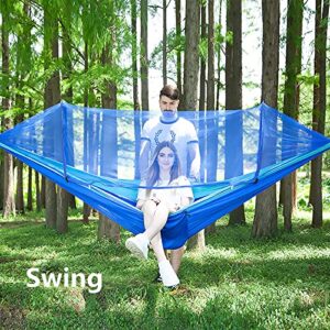 LFL Camping Hammock with Mosquito Net, Hammocks with 13ft Tree Straps Carabiners, Automatic Quick Open Outdoor Portable Hammock, Nylon Parachute Material Hammock with net, Blue