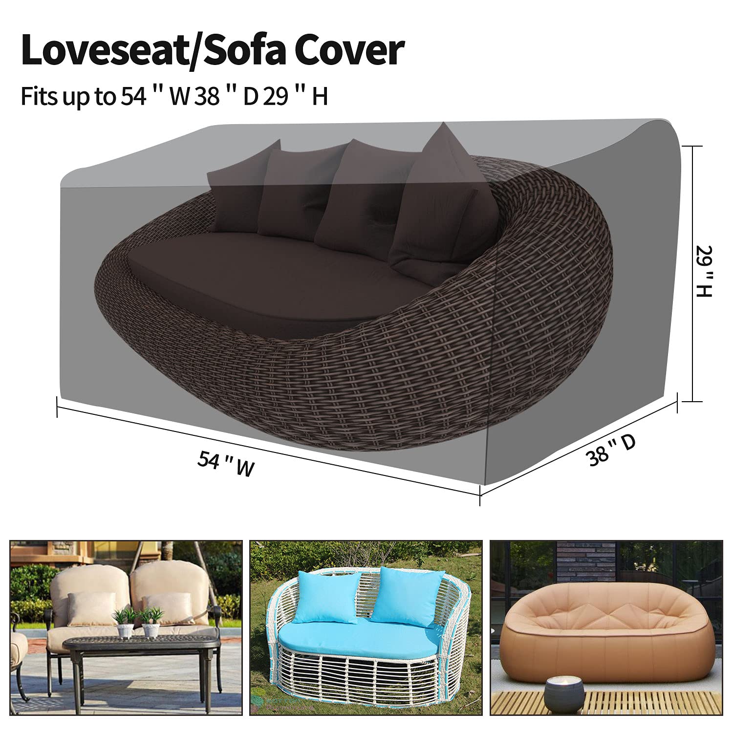 delightLife Sofa Cover Outdoor Loveseat Cover, Patio Furniture Covers Waterproof 600D, 54 Inch Patio Loveseat Cover Fits for 2-3 Seats (54" W x 38" D x 20"/29" H)