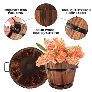 Yardwe Forest Bark Bonsai Tree Pot 2pcs Rustic Wooden Whiskey Barrels Bucket Wooden Flower Bucket Wooden Plant Pot Outdoor Plant Container Farmhouse Decor Succulent Plant Pot