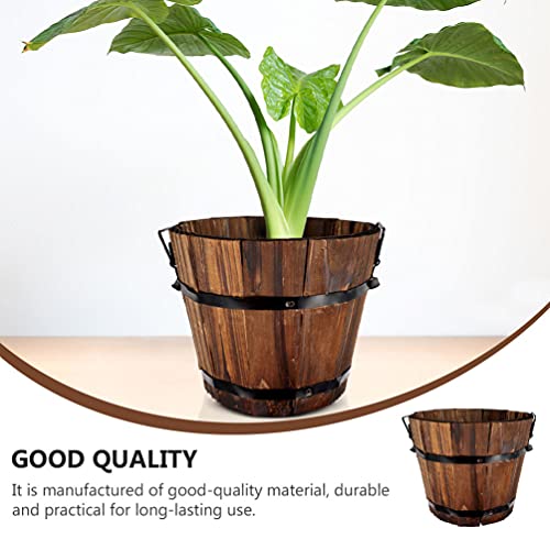 Yardwe Forest Bark Bonsai Tree Pot 2pcs Rustic Wooden Whiskey Barrels Bucket Wooden Flower Bucket Wooden Plant Pot Outdoor Plant Container Farmhouse Decor Succulent Plant Pot