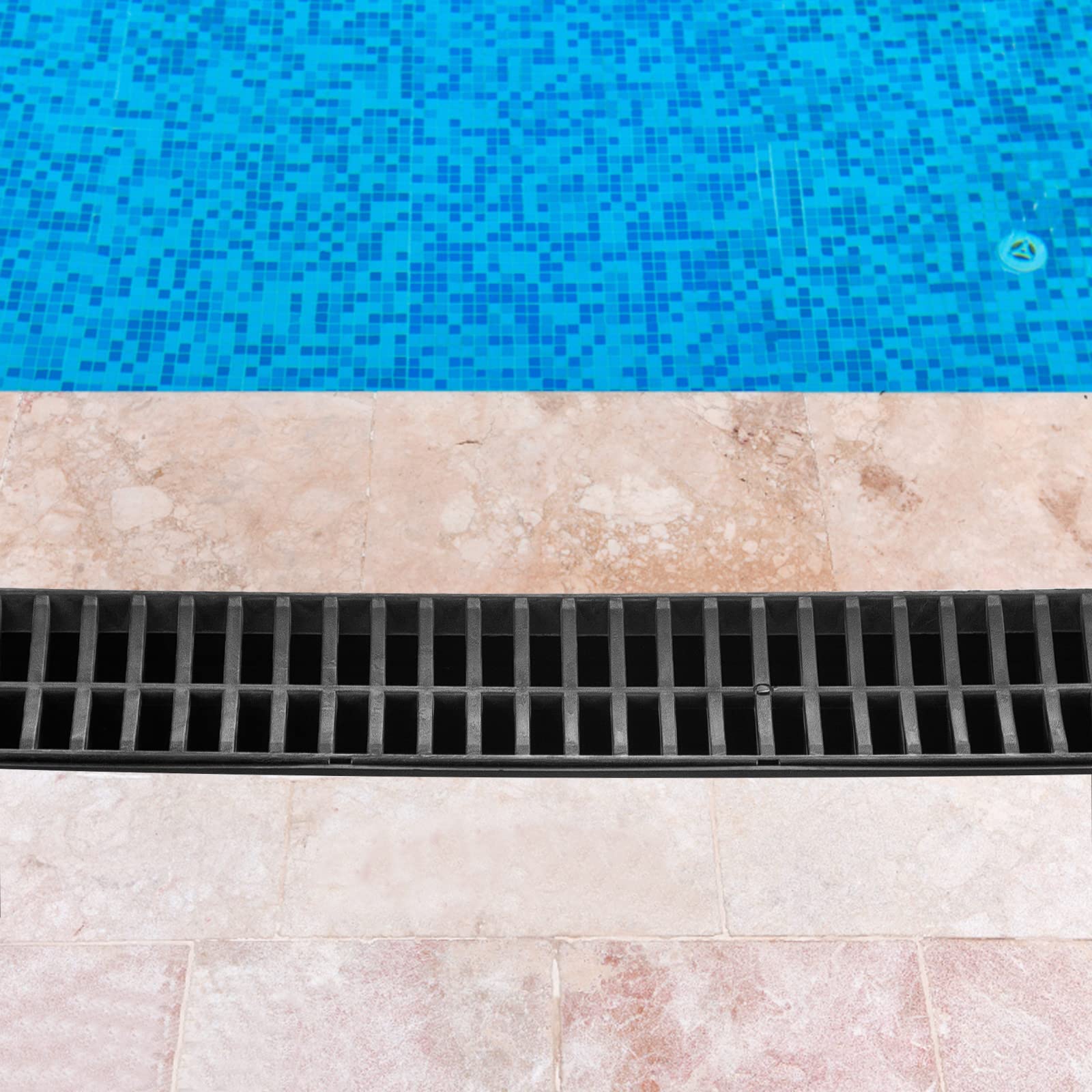 VEVOR Trench Drain System, Channel Drain with Plastic Grate, 5.7x3.1-Inch HDPE Drainage Trench, Black Plastic Garage Floor Drain, 6x39 Trench Drain Grate, with 6 End Caps, for Garden, Driveway-6 Pack