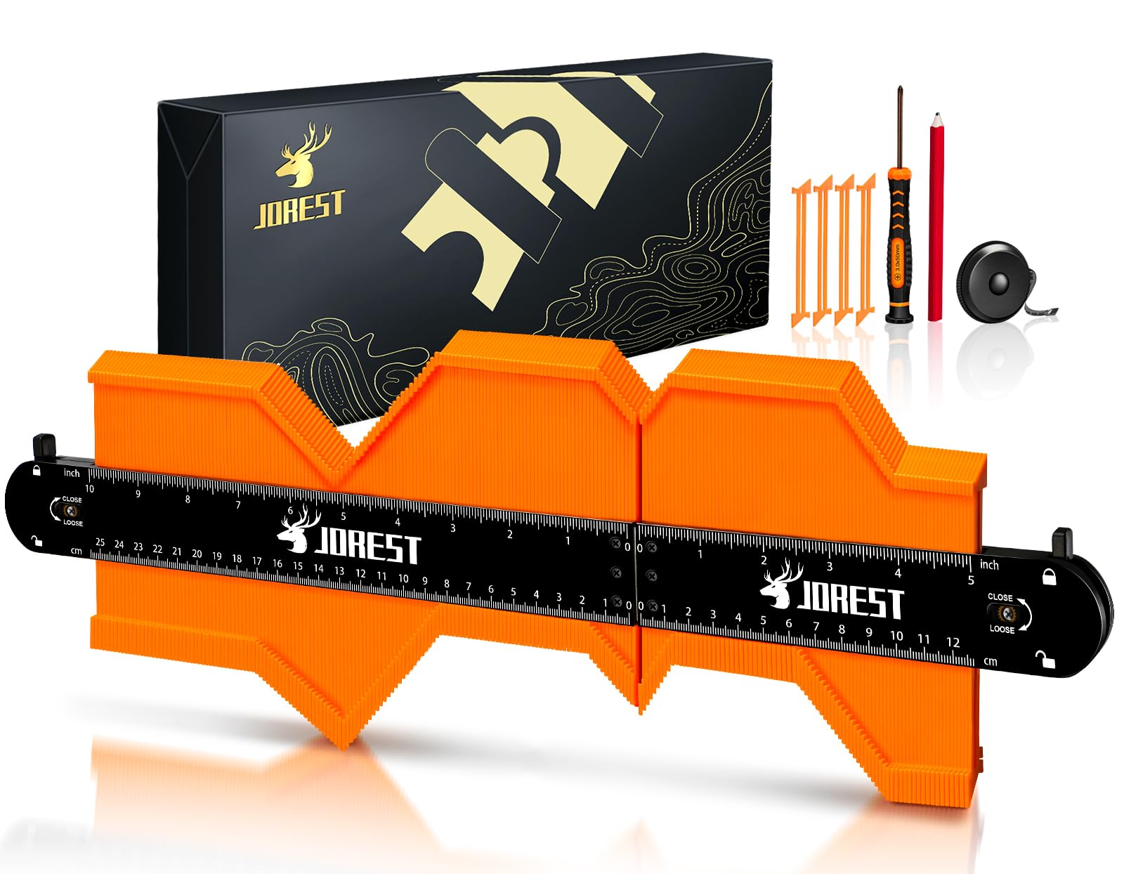 JOREST Connectable Contour Gauge (10+5 Inch), Profile Super Duplicator with Lock, Shape Outline Angle Measuring Tool for Woodworking Flooring, Unique Gift for Father Dad Husband Carpenter, Men Gadgets