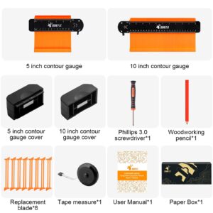 JOREST Connectable Contour Gauge (10+5 Inch), Profile Super Duplicator with Lock, Shape Outline Angle Measuring Tool for Woodworking Flooring, Unique Gift for Father Dad Husband Carpenter, Men Gadgets