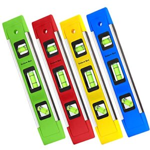 torpedo level aluminum frame 9 inch, 4-pack bubble level with magnetic side (blue/green/yellow/red)