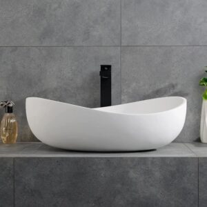 Weibath Oval Vessel Sink Stone Resin Bathroom Sink Modern Art Sink Matte White with Pop Up Drain (Glossy White)