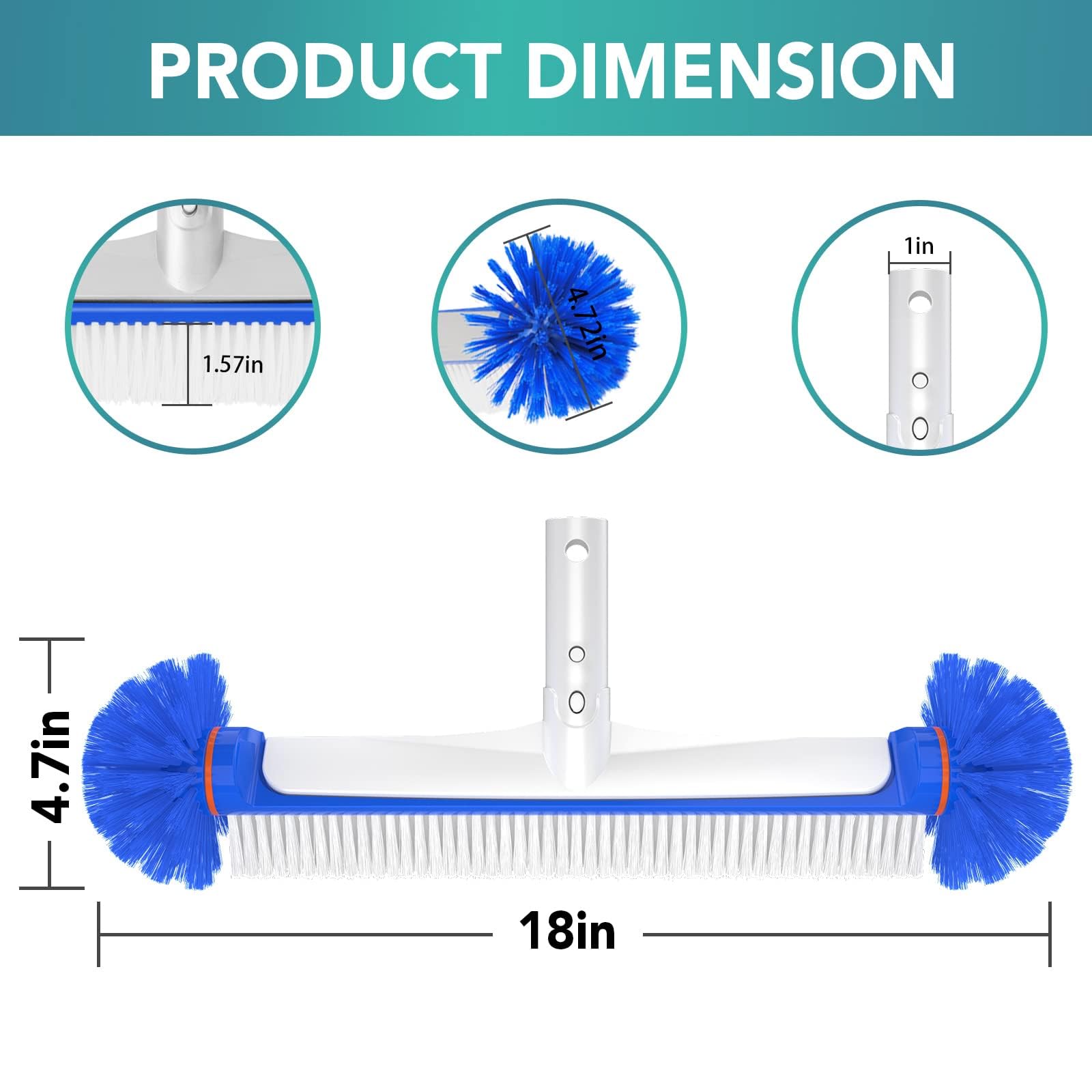 Cheerclean Pool Brush, Hemispherical Bristles, Pool Cleaning Brush Head, Pool Wall Brush with Aluminum Handle Pool Brushes for Cleaning Pool Walls