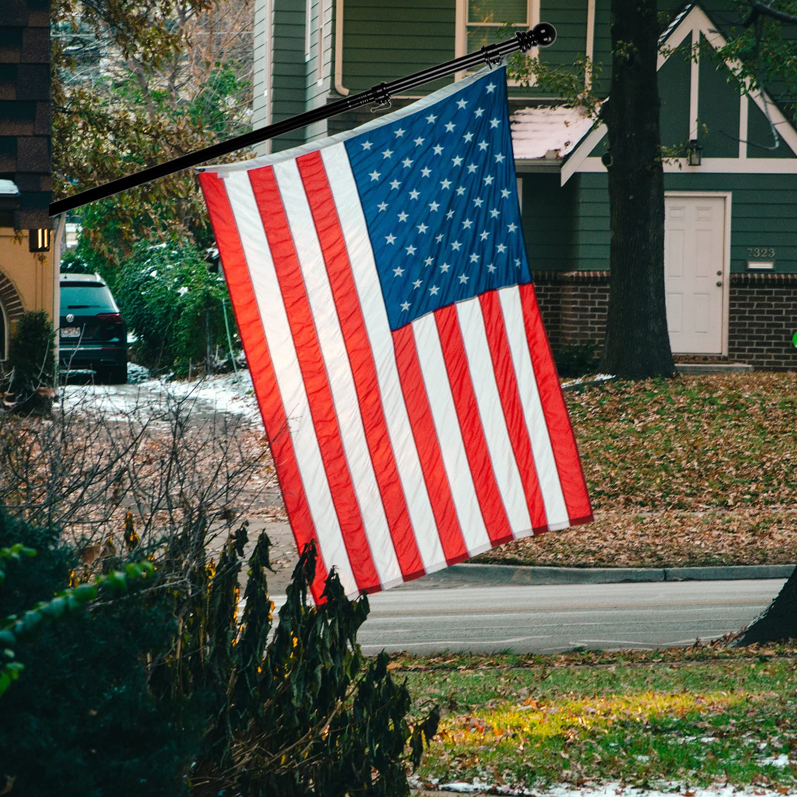 Bird Twig Flag Pole for House, 5 FT Flagpole Kit, american flag with pole and Bracket, Stainless Steel Professional Black Flag Pole for House Garden Yard, Residential or Commercial Flag Pole