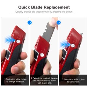 HAUTMEC High Safety Utility Knife With Double Self-Retraction Mechnism, Automatic Blade Retraction After Cuts & Self-retraction by Release Push Button, Self-retracting Box Cutter HT0195-KN