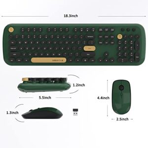 Colorful Wireless Computer Keyboards Mouse Combos, UBOTIE Polychrome Round Keycaps Retro PC Keyboards 2.4GHz Radio Frequency Connection with Optical Mouse(Green-Black)