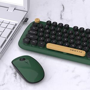 Colorful Wireless Computer Keyboards Mouse Combos, UBOTIE Polychrome Round Keycaps Retro PC Keyboards 2.4GHz Radio Frequency Connection with Optical Mouse(Green-Black)