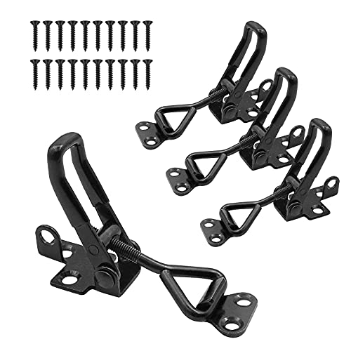 GouZaak 4 Pack Adjustable Black Toggle Clamp Latch (4001) Heavy Duty 220 lbs Toggle Latch & Quick Release Metal Pull Latches, Easy to Install for Lid Box Case Door Smoker room(20pcs 0.6" Screws)