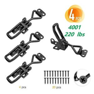 GouZaak 4 Pack Adjustable Black Toggle Clamp Latch (4001) Heavy Duty 220 lbs Toggle Latch & Quick Release Metal Pull Latches, Easy to Install for Lid Box Case Door Smoker room(20pcs 0.6" Screws)