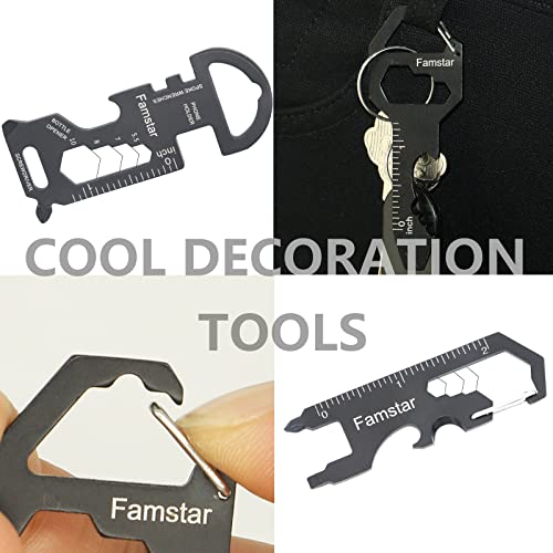 Famstar Keychain Multi-tool 3Pack Metal Pocket Tool for men Portable No rust multi-function tools Wrench for Screw,ruler and bottle opener,19 in 1 Total Routine maintenance.