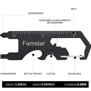 Famstar Keychain Multi-tool 3Pack Metal Pocket Tool for men Portable No rust multi-function tools Wrench for Screw,ruler and bottle opener,19 in 1 Total Routine maintenance.