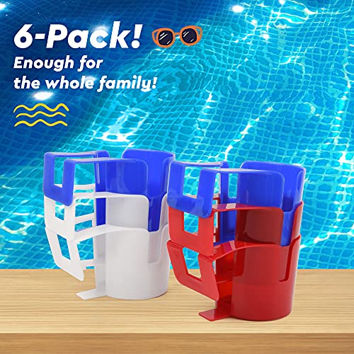 Impresa Pool Drink Holders - 6 Pack- Swimming Pool Supplies - Above Ground Pool Cup Holders for Drinks - Spill-Resistant and Fits Most Pools (Red, White, and Blue)