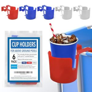 Impresa Pool Drink Holders - 6 Pack- Swimming Pool Supplies - Above Ground Pool Cup Holders for Drinks - Spill-Resistant and Fits Most Pools (Red, White, and Blue)