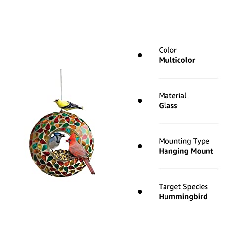 Home Craft Expressions Circular Mosaic Hanging Bird Feeder for Outdoor and Large Cages - for Small and Medium Birds Hand-Crafted Design