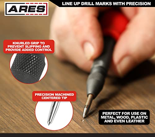 ARES 10022 - Automatic Center Punch - 5-Inch Adjustable Spring-Loaded Tool - Anti-Slip Knurled Grip - Durable S2 Steel Tip