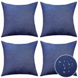 home brilliant outdoor pillows for patio furniture waterproof linen pillow covers modern throw pillow covers for living room, 4 pieces, 18 inches(45 x 45cm), dark blue