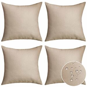 Home Brilliant Linen Pillow Covers Waterproof Outdoor Pillows for Patio Pillow Covers for Couch, 18 inch, 45 cm, 4 Pcs, Light Linen