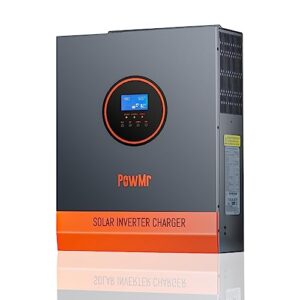 powmr 5000w solar inverter 48v dc to 110v ac, 5kw pure sine wave hybrid inverter charger built-in 80a mppt controller, max 500v pv input, for 48v lead-acid/lithium batteries