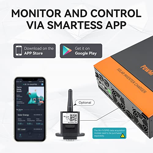 PowMr 5000W Solar Inverter 48V DC to 110V AC, 5KW Pure Sine Wave Hybrid Inverter Charger Built-in 80A MPPT Controller, Max 500V PV Input, for 48V Lead-Acid/Lithium Batteries